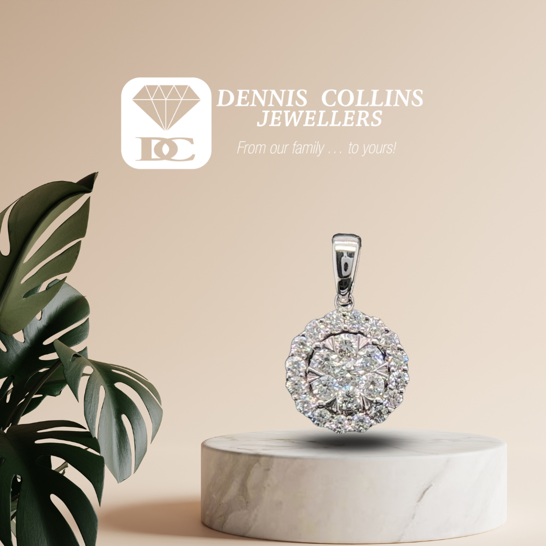 Ladies 18ct White Gold Round Diamond Pendant Dennis Collins Jewellers