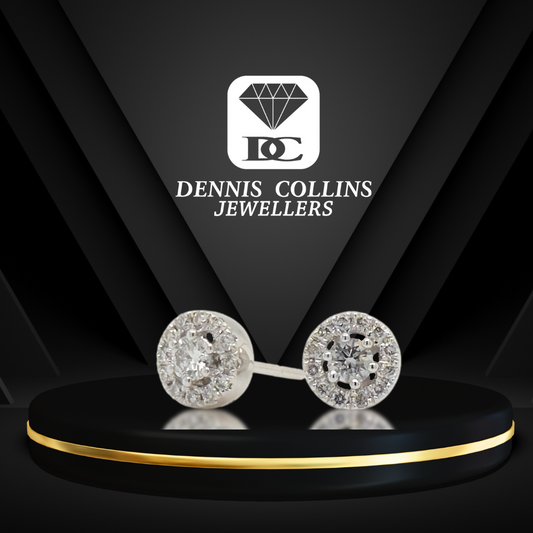 Ladies 18ct White Gold Round Diamond Stud Earrings