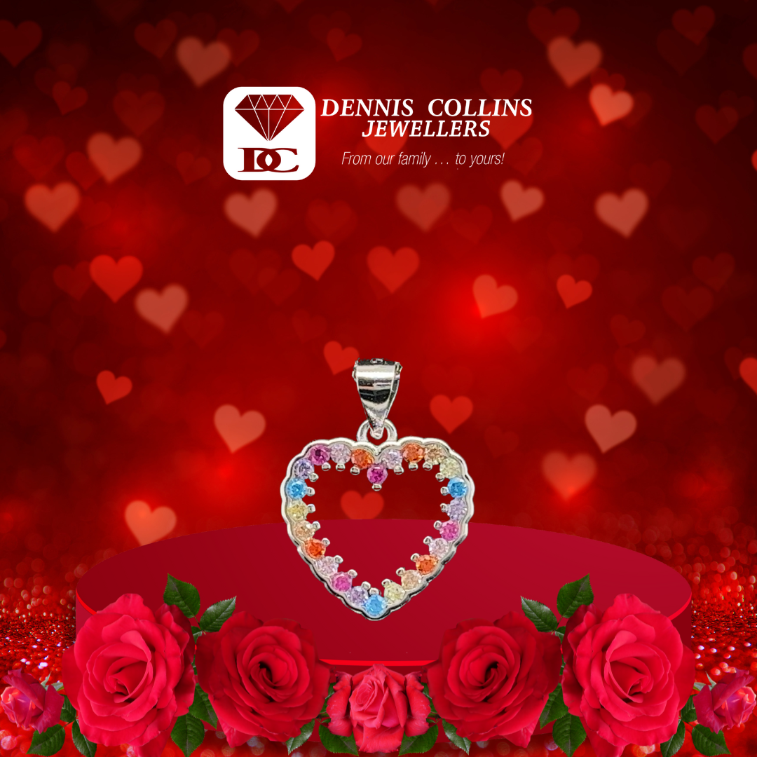 Ladies Silver Small Fancy Multi Cz Open Heart Pendant