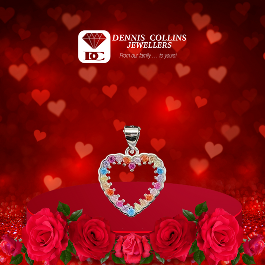 Ladies Silver Small Fancy Multi Cz Open Heart Pendant