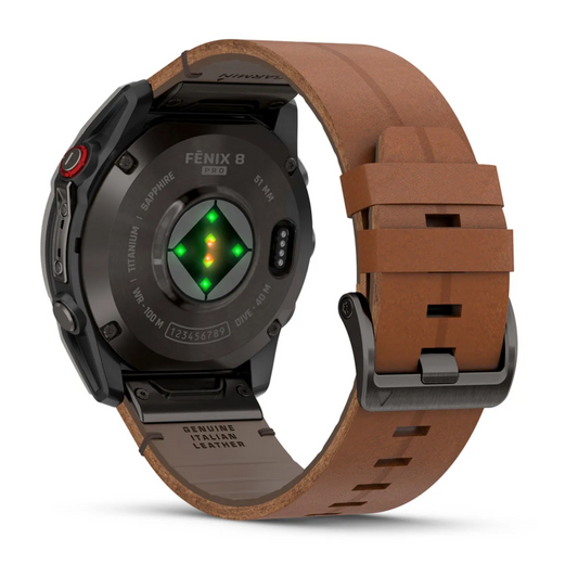 Garmin Fenix 8 Pro – 51 mm, AMOLED Sapphire, Carbon grey DLC titanium with Chestnut leather band