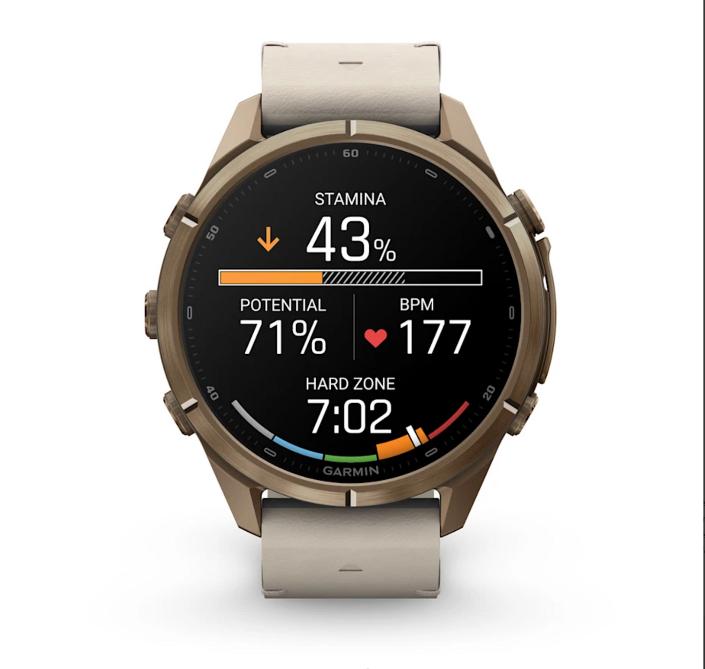 Garmin Fenix 9 Pro - 43 mm - inReach - Autumn Gold Titanium with Bone Leather Band