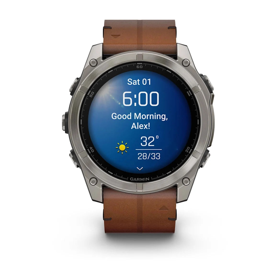 Garmin fēnix® 8 – 51 mm, AMOLED Sapphire, Titanium with Chestnut leather band