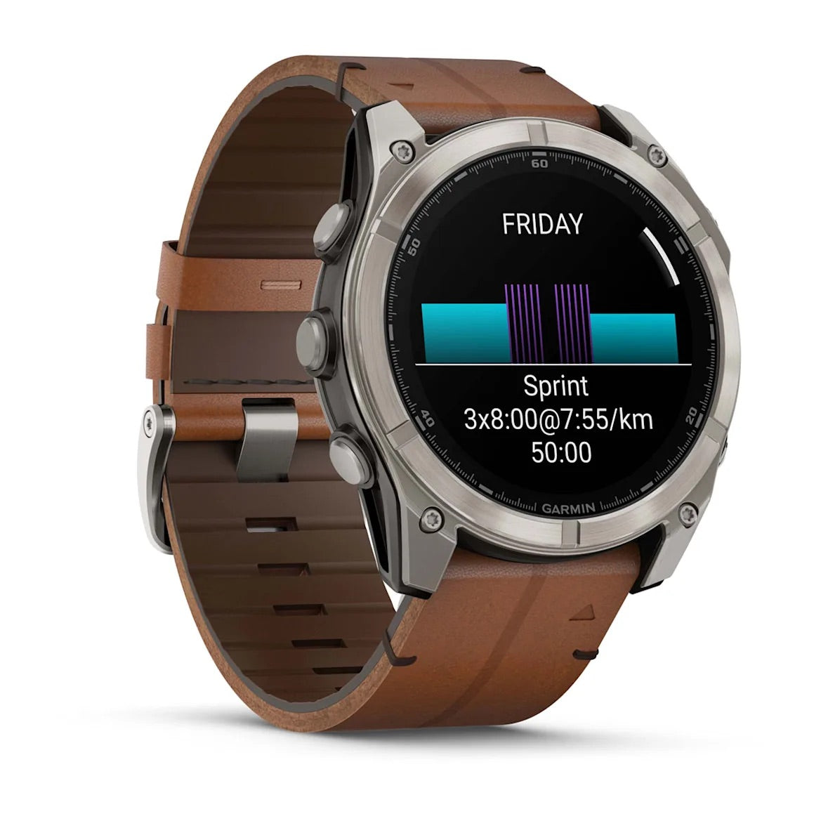 Garmin fēnix® 8 – 51 mm, AMOLED Sapphire, Titanium with Chestnut leather band
