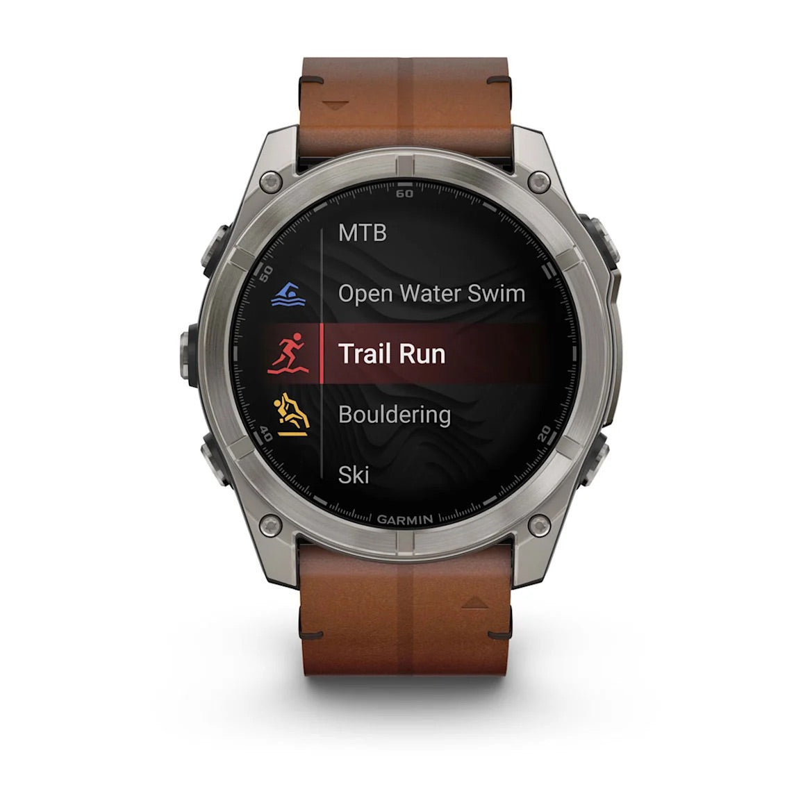 Garmin fēnix® 8 – 51 mm, AMOLED Sapphire, Titanium with Chestnut leather band