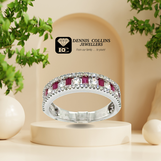 Ladies 9CT White Gold Diamond & Ruby Eternity Ring