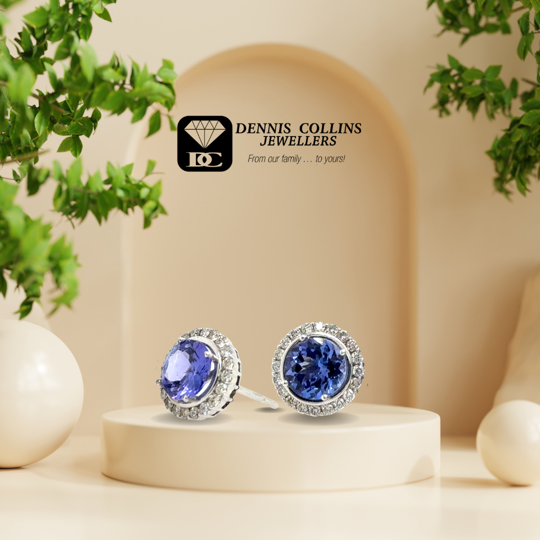 Ladies 18CT White Gold Diamond & Tanzanite Stud Earrings