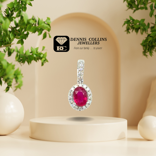 Ladies 18ct White Gold Oval Ruby & Diamond Pendant
