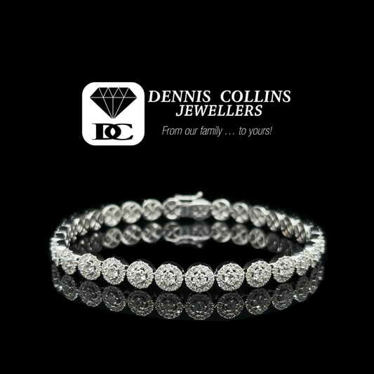 Ladies 18ct White Gold Round Diamond Tennis Bracelet 19cm