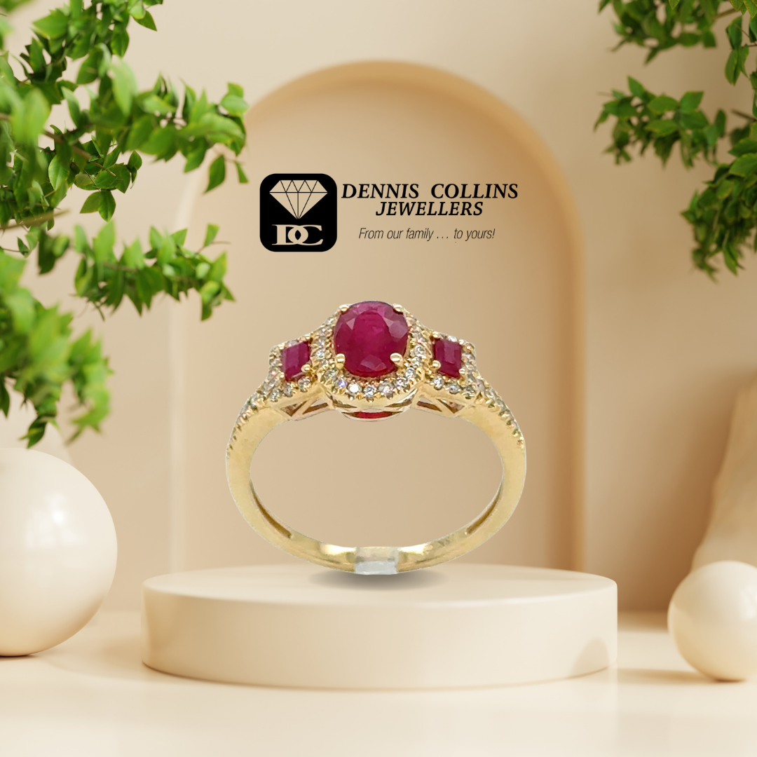 Ladies 18ct Yellow Gold Oval Ruby Diamond Ring