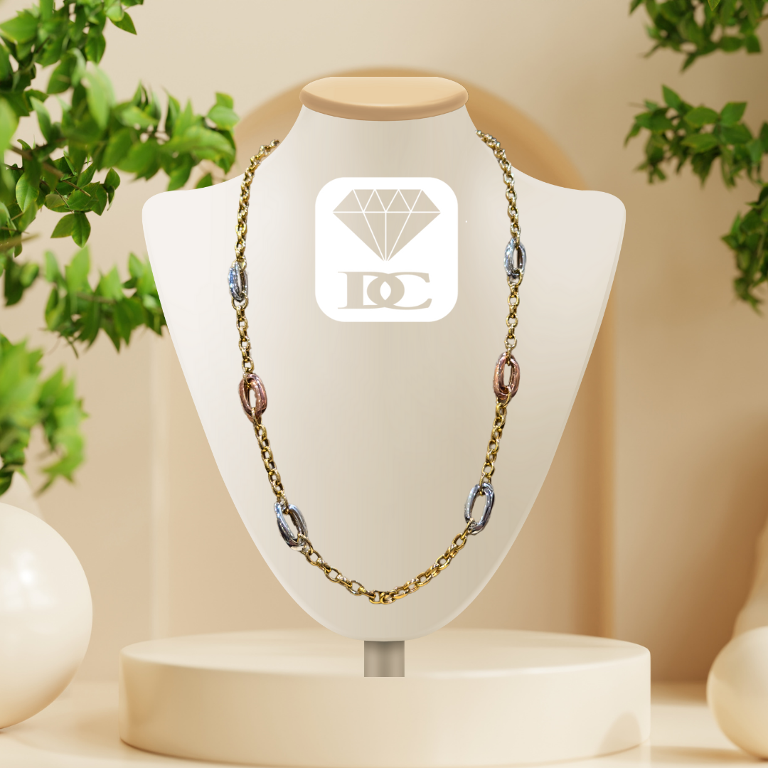 Ladies 9ct Tri Gold Fancy Oval Link Necklace 50cm