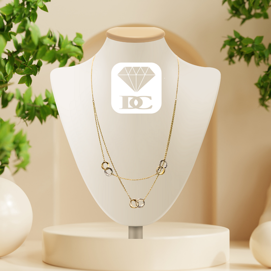 Ladies 9ct Two Tone Gold Fancy Double Necklace with Circles