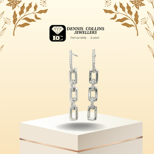 Ladies 9ct White Gold Fancy Med Drop Clip Diamond Earrings