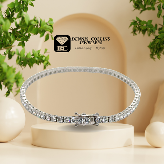 Ladies 9ct White Gold Round Lab Grown Diamond Tennis Bracelet 19cm