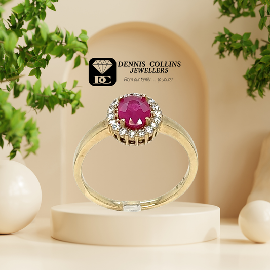 Ladies 9ct Yellow Gold Oval Ruby & Diamond Ring