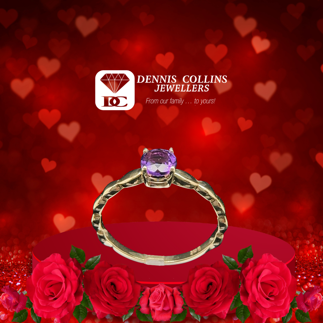 Ladies 9ct Yellow Gold Round Amethyst Ring