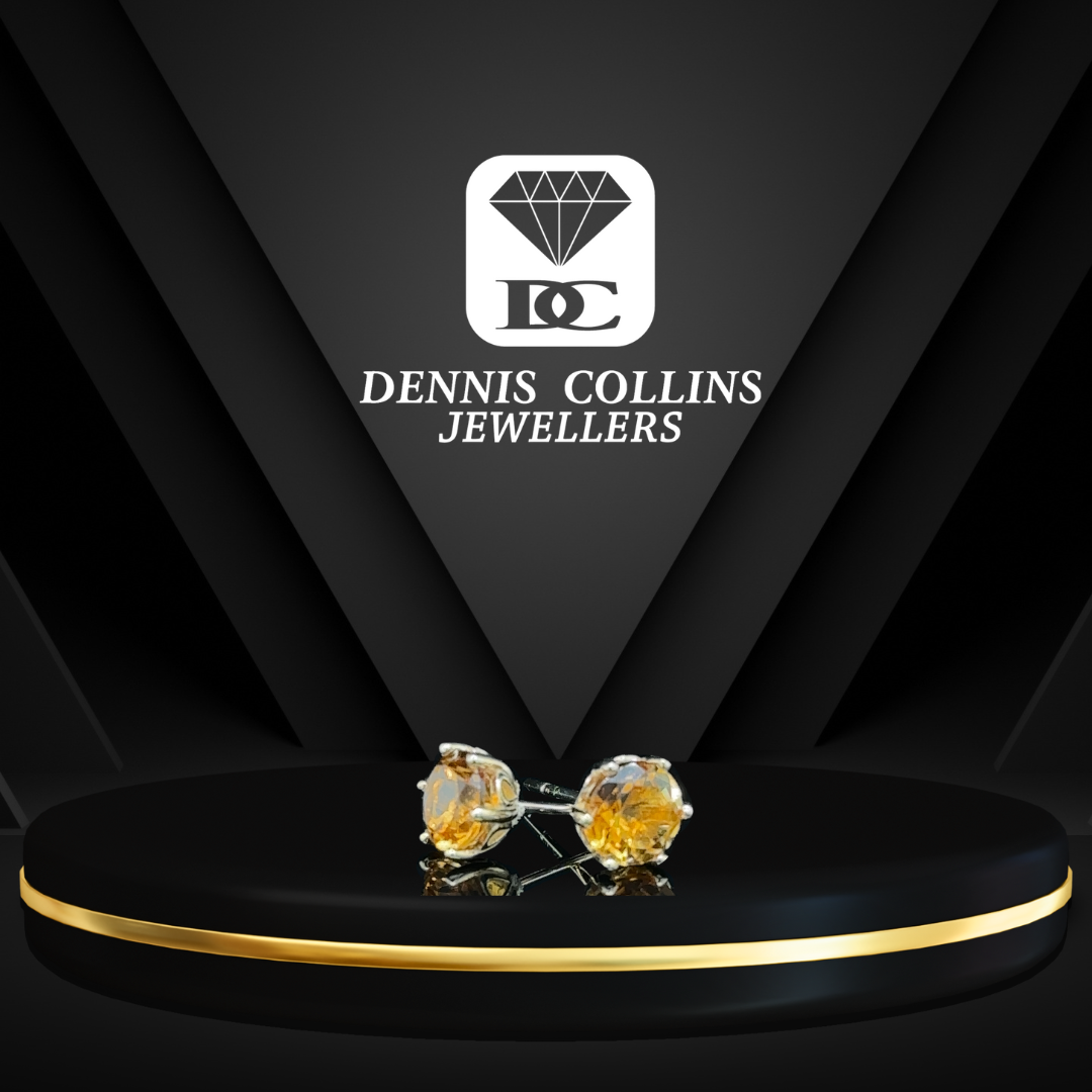 Ladies 9ct Yellow Gold Round Citrine Stud Earrings 6mm