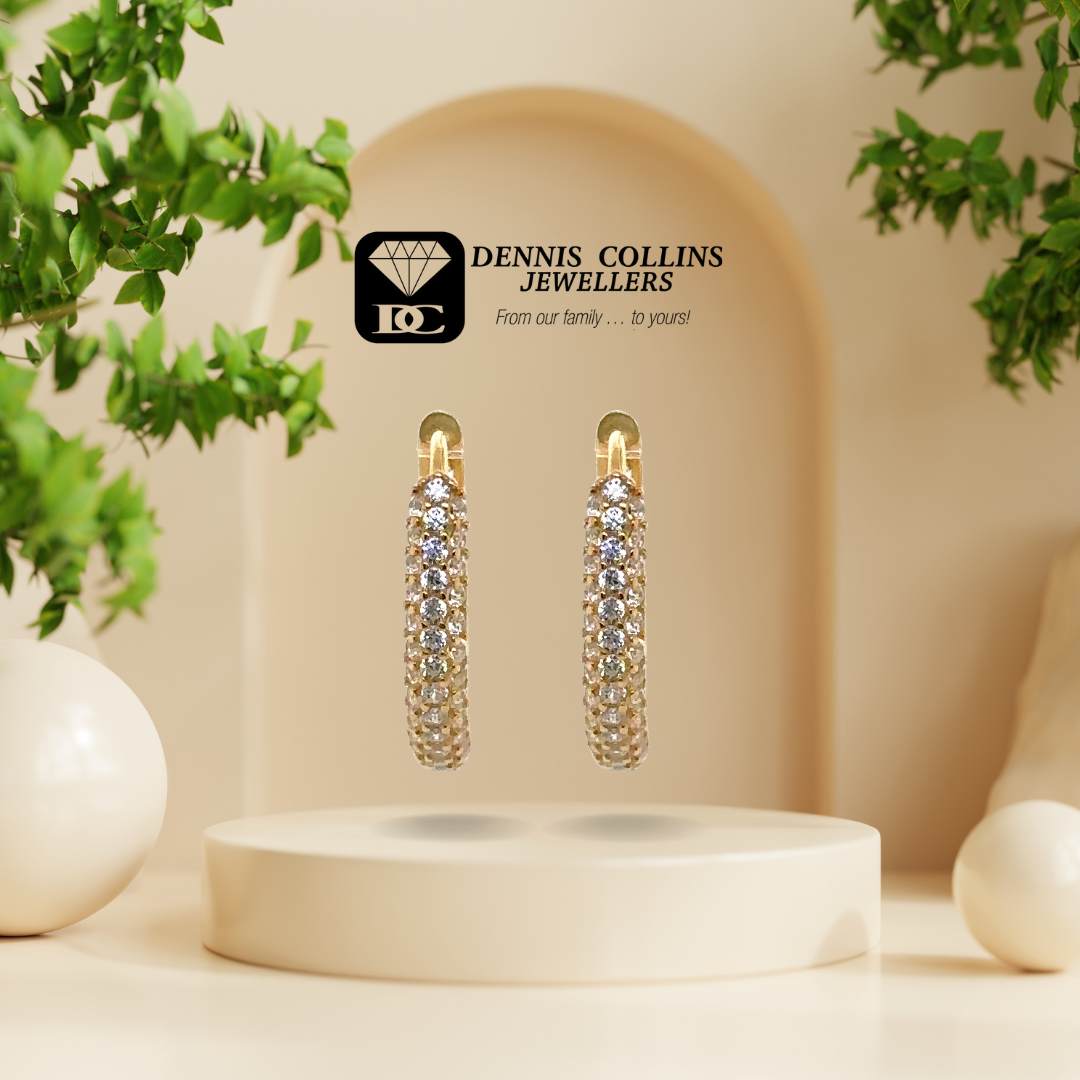 Ladies 9ct Yellow Gold Small Oval Cz Huggie Earrings