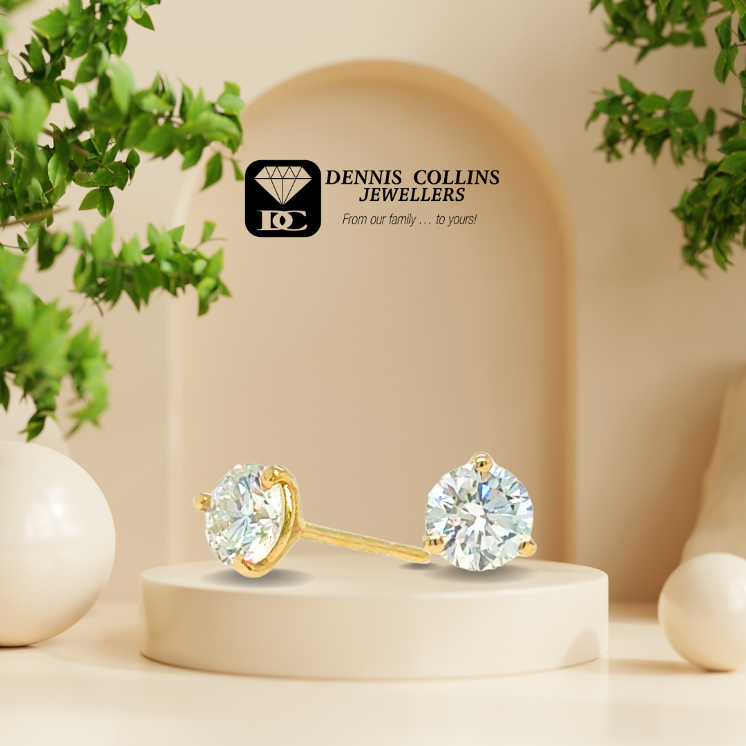 Ladies 9ct Yellow Gold Small Round Lab Grown Diamond Martini Stud Earrings