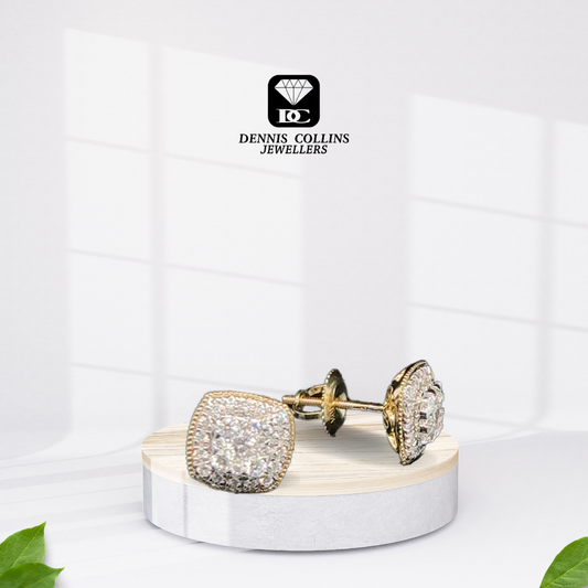 Ladies 9ct Yellow Gold Small Square Diamond Cluster Earrings