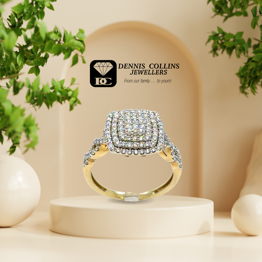 Ladies 9ct Yellow Gold Square Diamond Ring