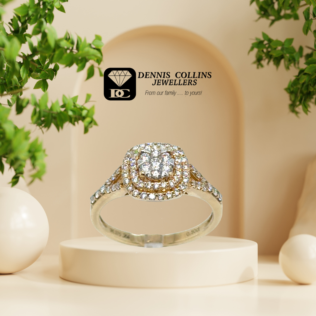 Ladies 9ct yellow Gold Square Diamond Ring