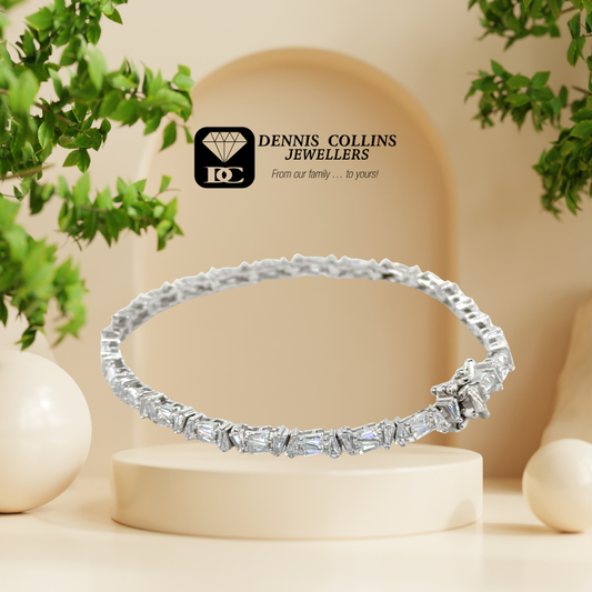 Ladies Silver Fancy Cz Tennis Bracelet 20cm