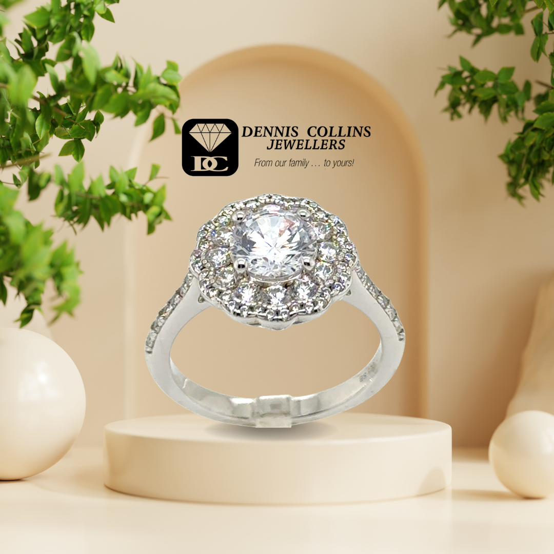 Ladies Silver Round Cz Cluster Ring