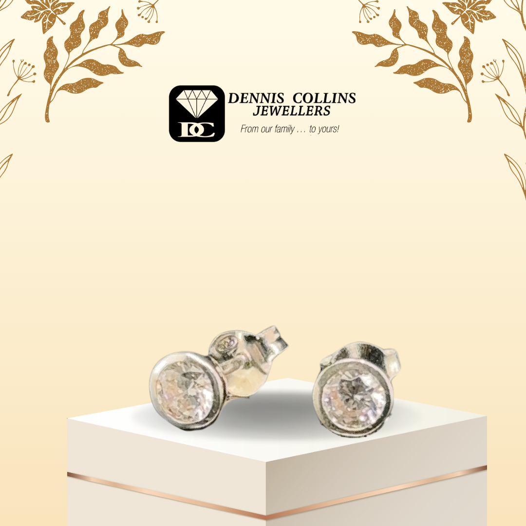 Ladies Silver Small Round Cz Tube Stud Earrings 4mm