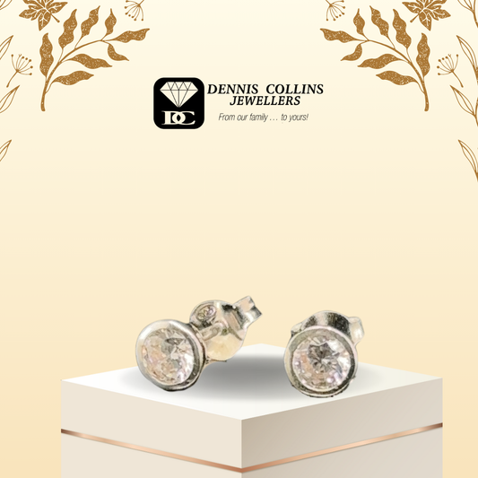 Ladies Silver Small Round Cz Tube Stud Earrings 4mm