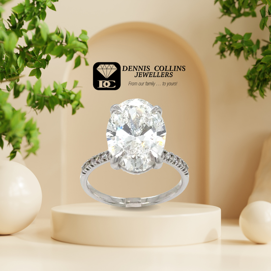 Ladies 9ct White Gold 5.02ct Oval Lab-Grown Diamond Ring with Side Diamonds – Size M