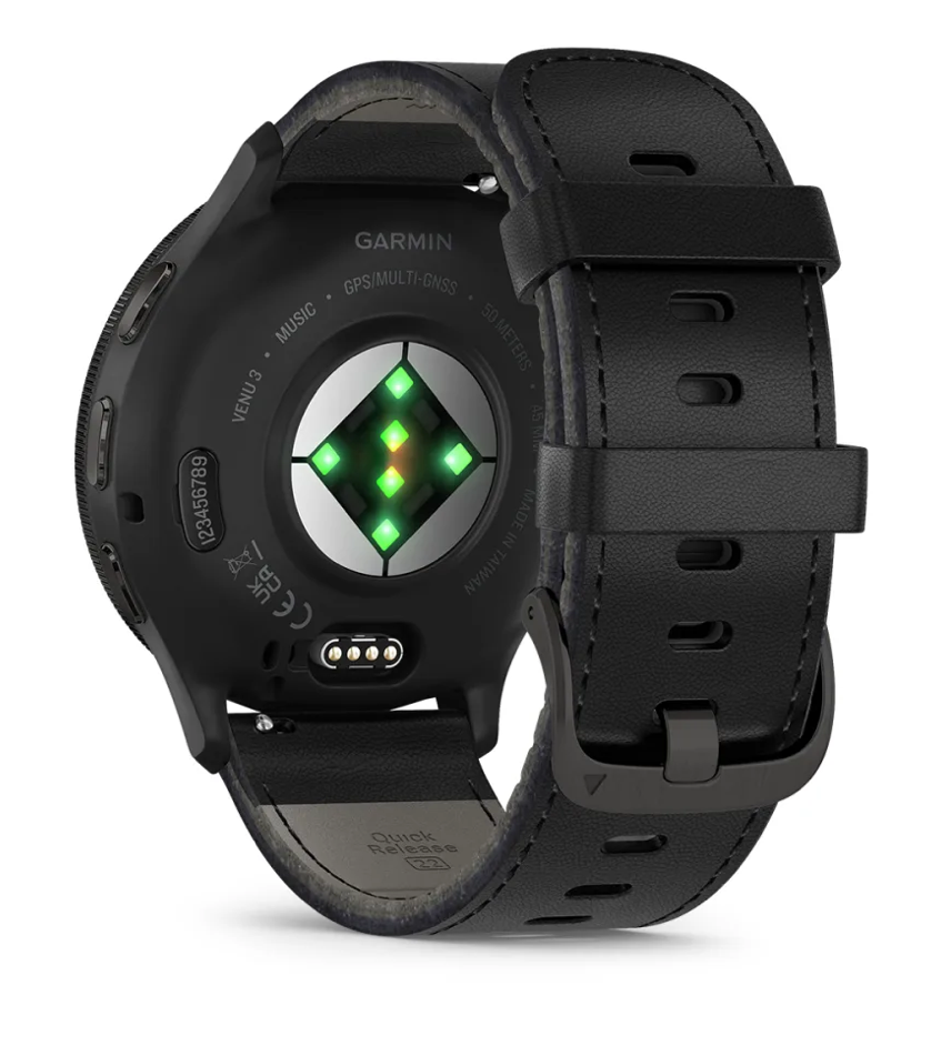 Garmin Venu 3 - 45mm - Slate Stainless Steel Bezel with Black Case and Leather Band