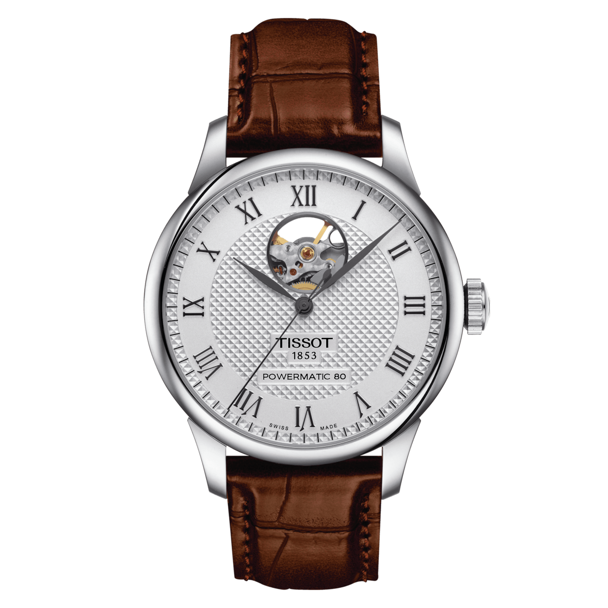 Tissot Le Locle Powermatic 80 Open Heart on brown leather