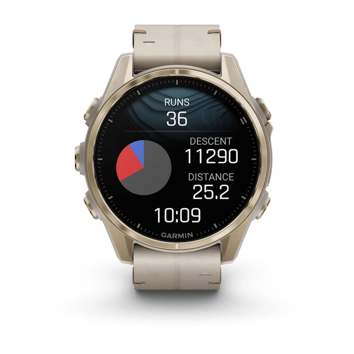 Garmin fēnix® 8 – 43 mm, AMOLED Sapphire, Soft Gold with Limestone Leather Band