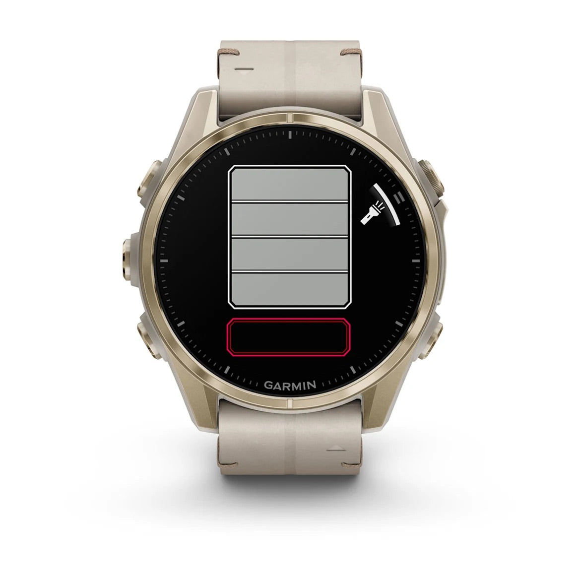 Garmin Fenix 8 – 43 mm, AMOLED Sapphire, Soft Gold with Limestone Leather Band
