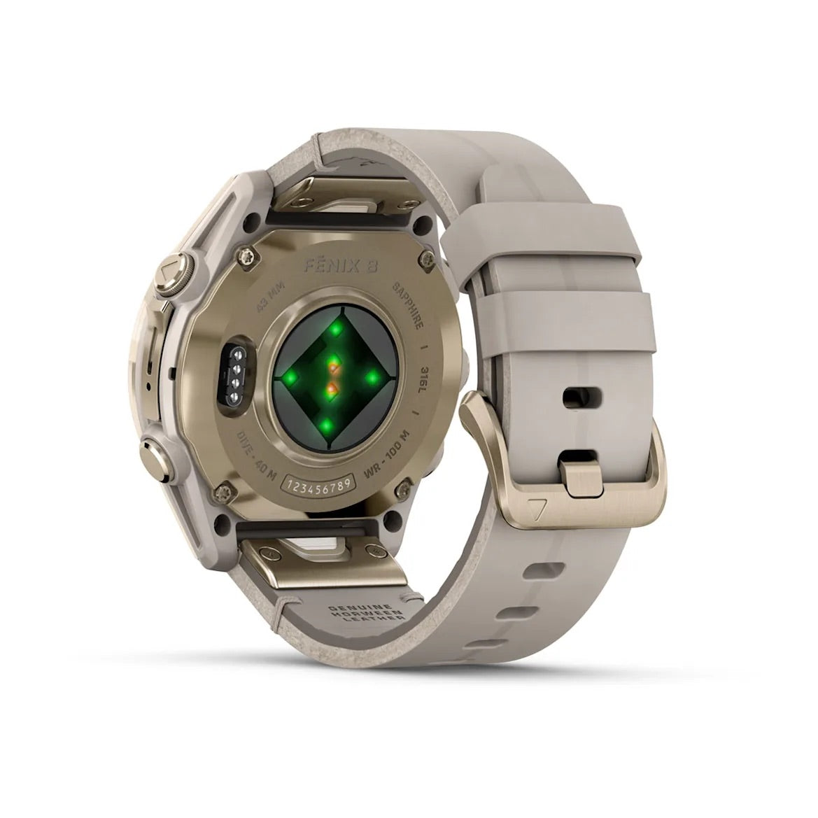 Garmin Fenix 8 – 43 mm, AMOLED Sapphire, Soft Gold with Limestone Leather Band