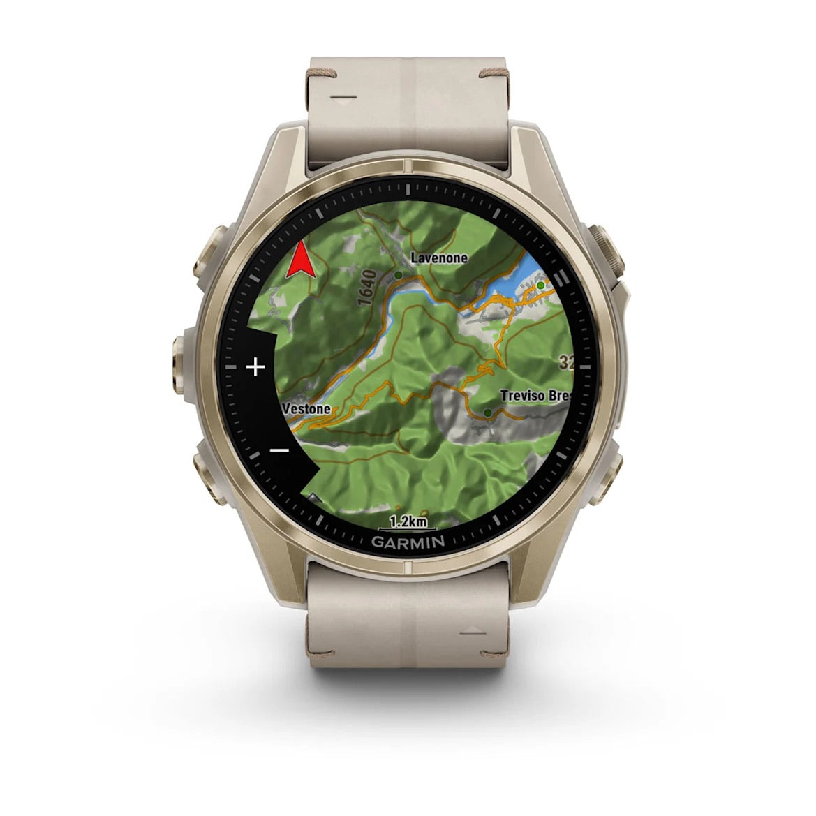 Garmin Fenix 8 – 43 mm, AMOLED Sapphire, Soft Gold with Limestone Leather Band