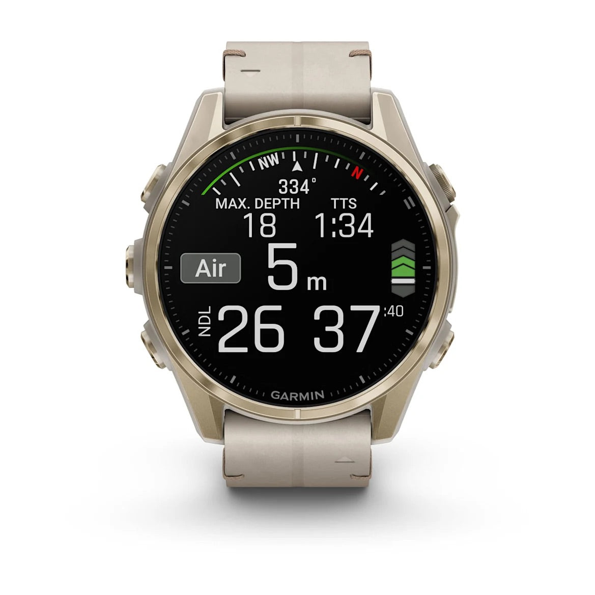 Garmin fēnix® 8 – 43 mm, AMOLED Sapphire, Soft Gold with Limestone Leather Band