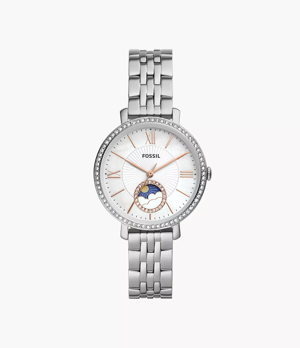 Jacqueline Sun Moon Multifunction Stainless Steel Watch