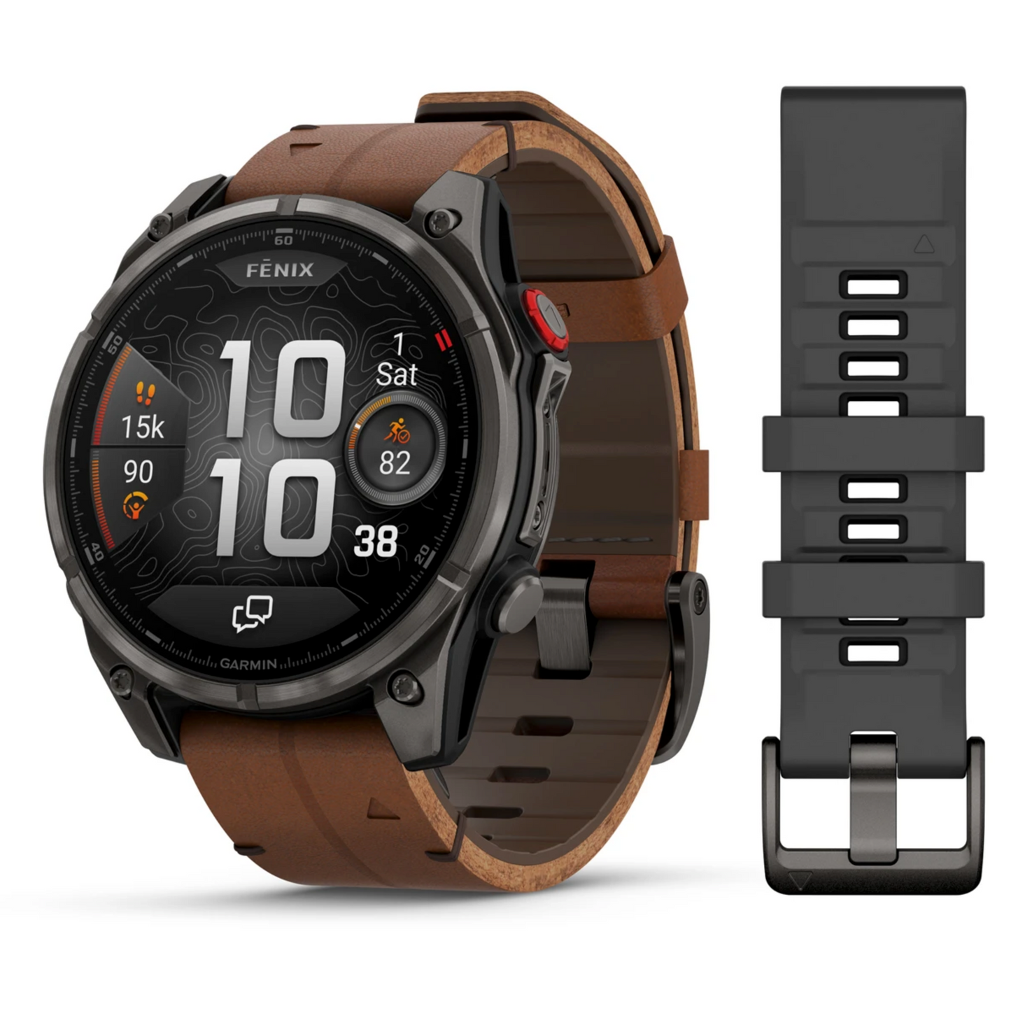 Garmin Fenix 8 Pro – 47 mm, AMOLED Sapphire, Carbon grey DLC titanium with Chestnut leather band