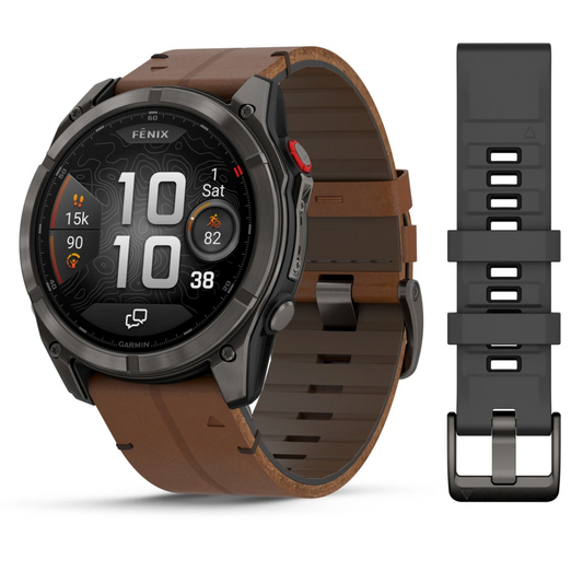 Garmin Fenix 8 Pro – 51 mm, AMOLED Sapphire, Carbon grey DLC titanium with Chestnut leather band