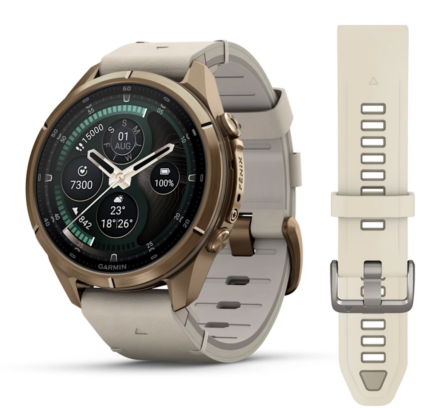 Garmin Fenix 9 Pro - 43 mm - inReach - Autumn Gold Titanium with Bone Leather Band