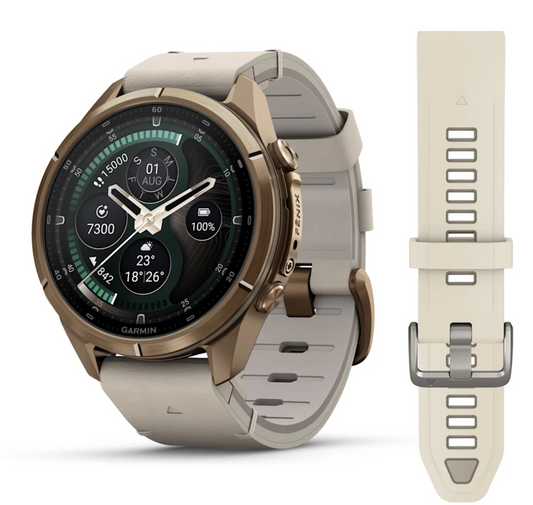 Garmin Fenix 9 Pro - 43 mm - inReach - Autumn Gold Titanium with Bone Leather Band