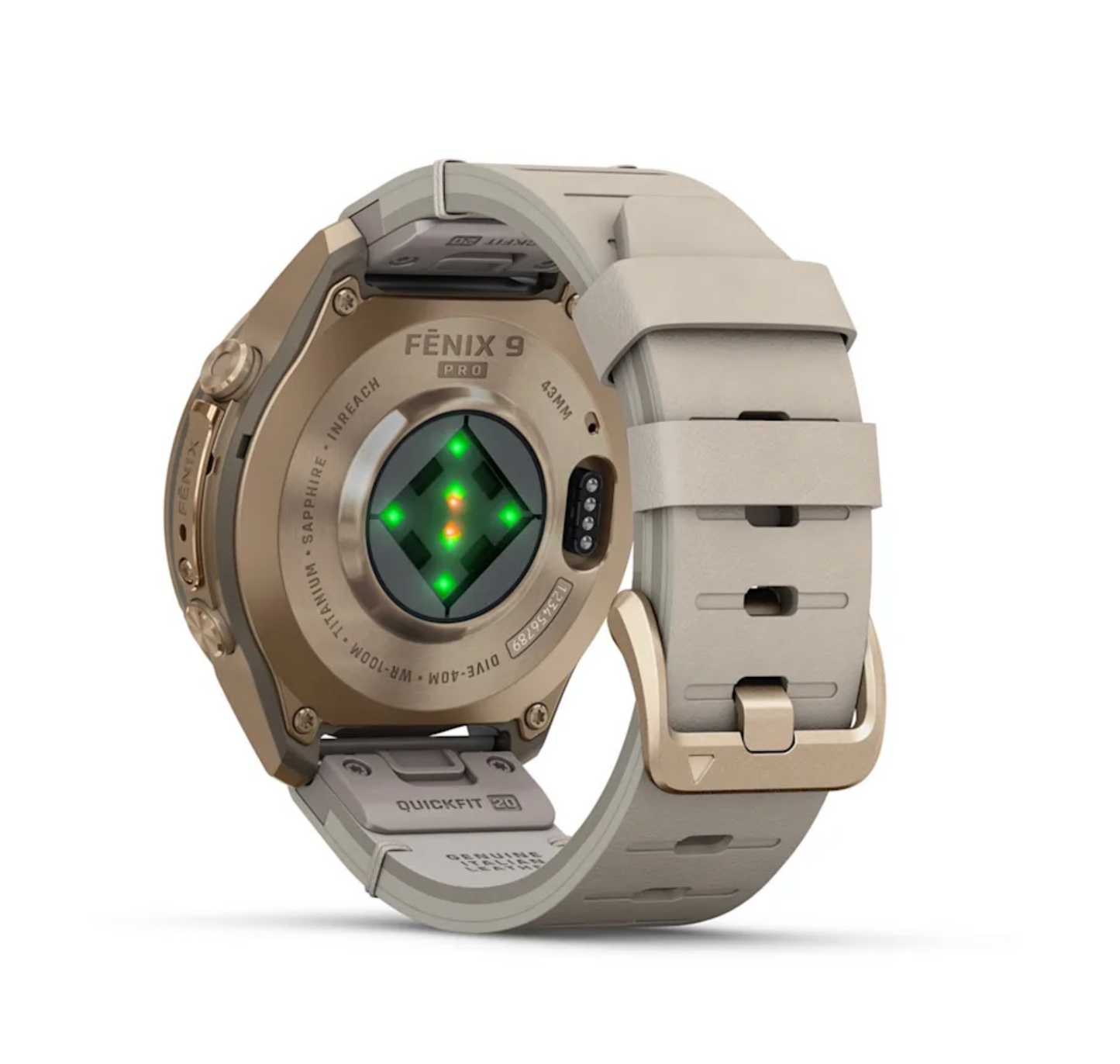 Garmin Fenix 9 Pro - 43 mm - inReach - Autumn Gold Titanium with Bone Leather Band
