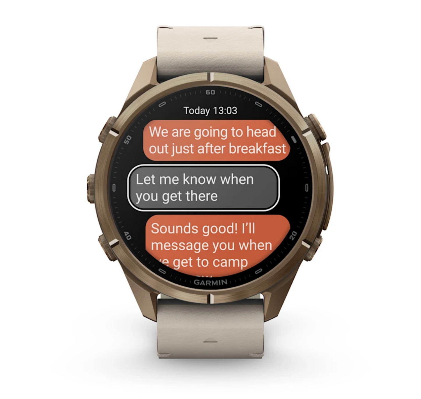 Garmin Fenix 9 Pro - 43 mm - inReach - Autumn Gold Titanium with Bone Leather Band