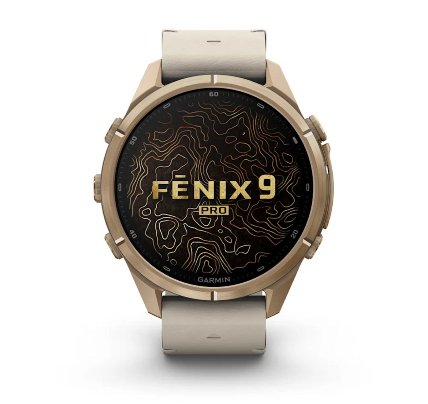 Garmin Fenix 9 Pro - 43 mm - inReach - Autumn Gold Titanium with Bone Leather Band