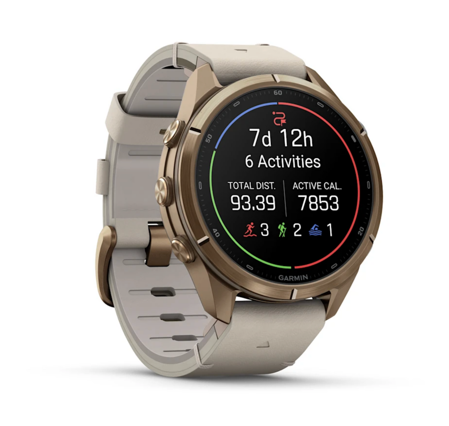 Garmin Fenix 9 Pro - 43 mm - inReach - Autumn Gold Titanium with Bone Leather Band