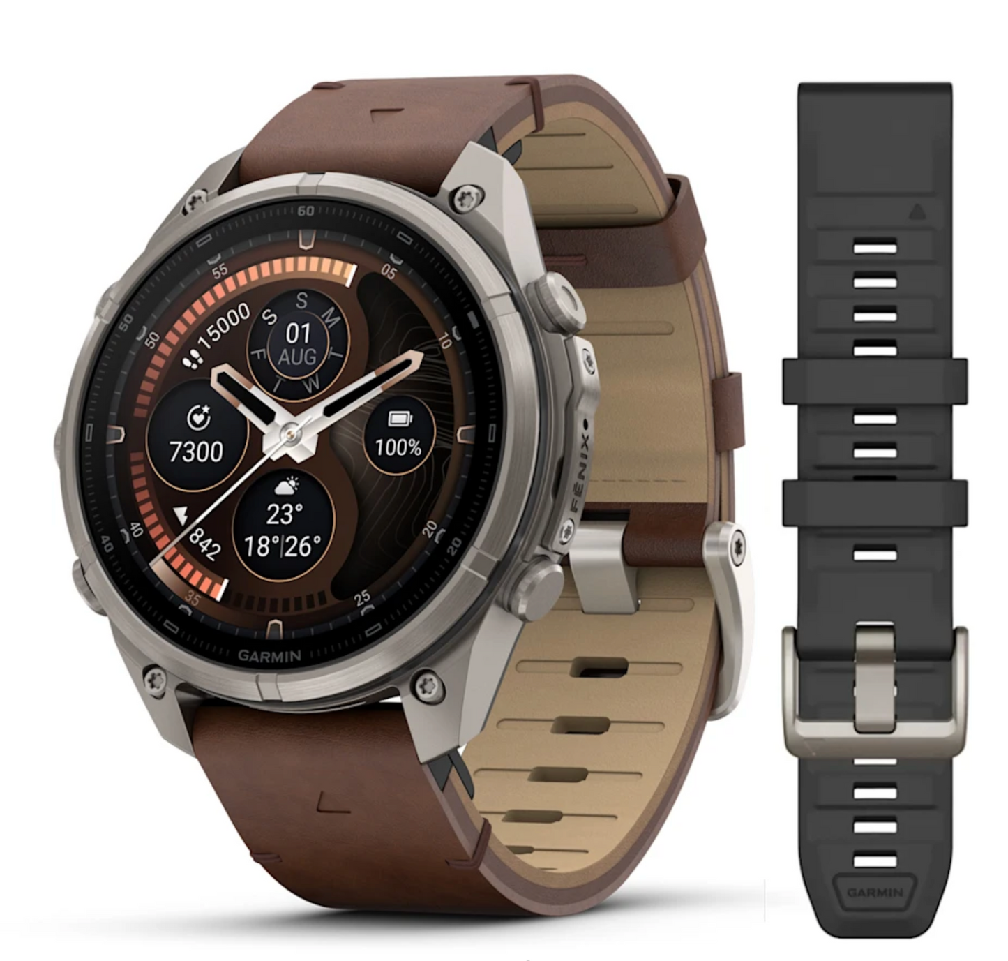Garmin Fenix 9 Pro - 47 mm - inReach - Walnut Leather Band