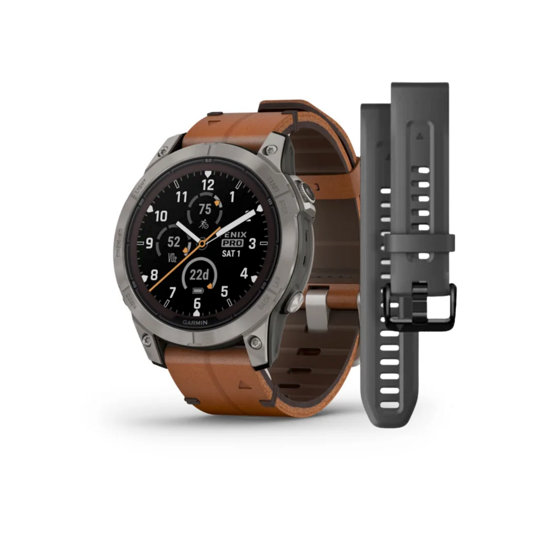 Garmin fēnix® 7 Pro – Sapphire Solar Edition Titanium with Chestnut Leather Band
