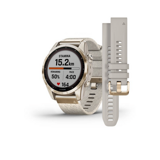 Garmin fēnix® 7S – Sapphire Solar Edition - Cream Gold Titanium with Cream Heathered